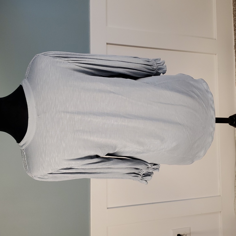 Democracy Embroidered Rayon Button Front Top S Smokey Blue - Picture 5 of 12